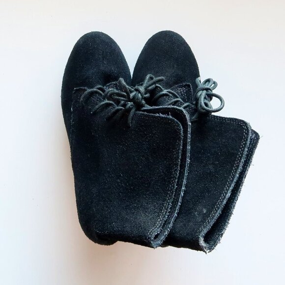 Steve Madden Black Suede Leather Wedge Heel Lace-up Ankle Boots / Booties Size 6 - Picture 3 of 16